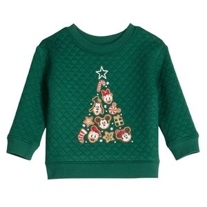 Disney Mickey Mouse and Friends Quilted Fleece Crewneck Green Infant Sweater 3M